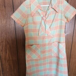 VTG Vibrant Plaid Mod Dress with Tie Detail